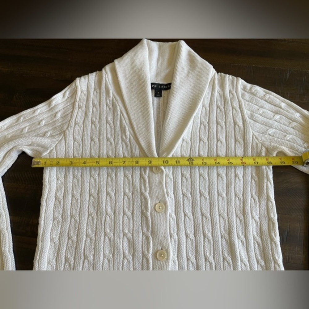 Ralph Lauren Black Label White Metallic Cable Knit Cardigan size Medium - Picture 5 of 13